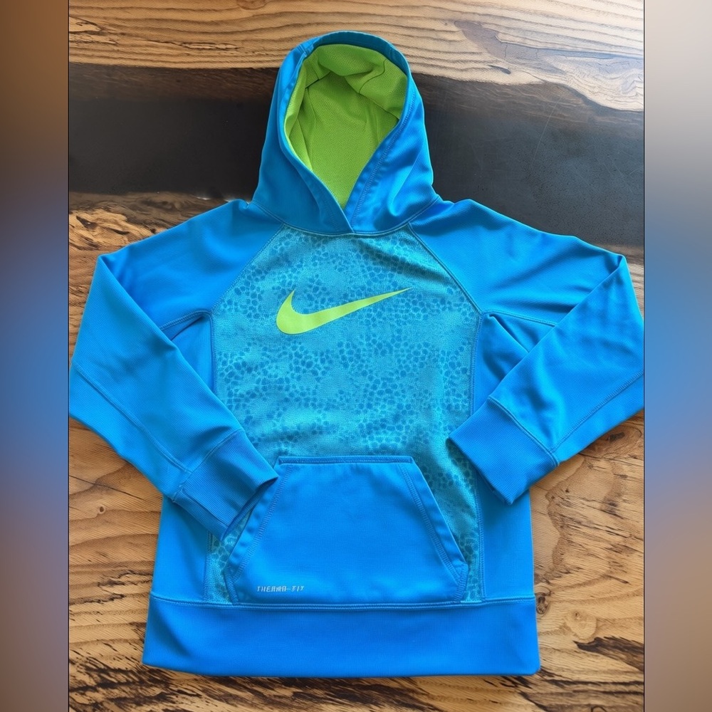 Nike Blue & Lime Green Kids Hoodie Sweatshirt